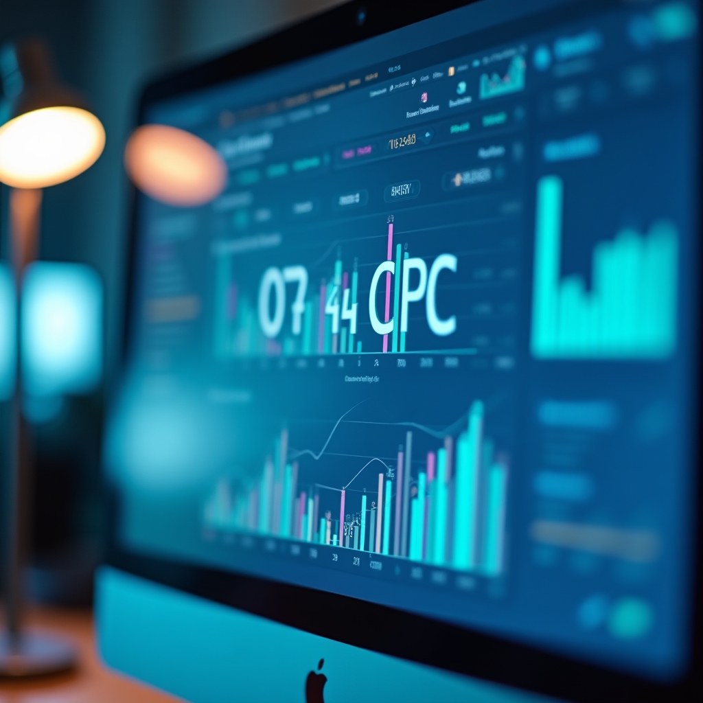 Экран с крупными цифрами CTR и CPC в рекламном отчёте
